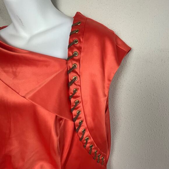 Verucci by Chancelle Orange Satin Shift Dress Size 14 Asymmetrical Neckline - Picture 3 of 7